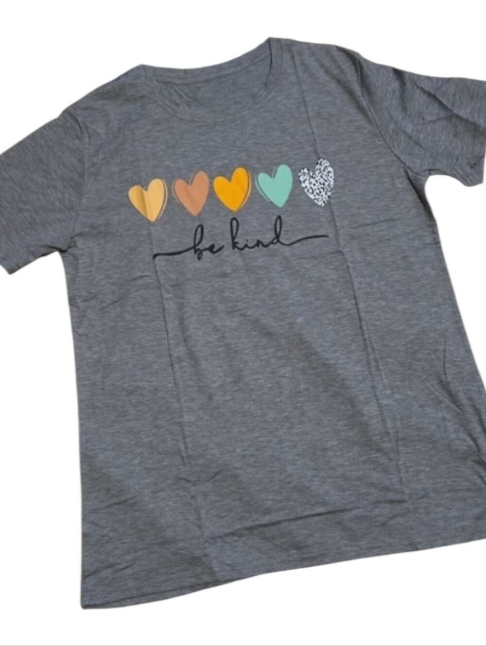 Be Kind Heart Graphic Short Sleeve Tee - Gray